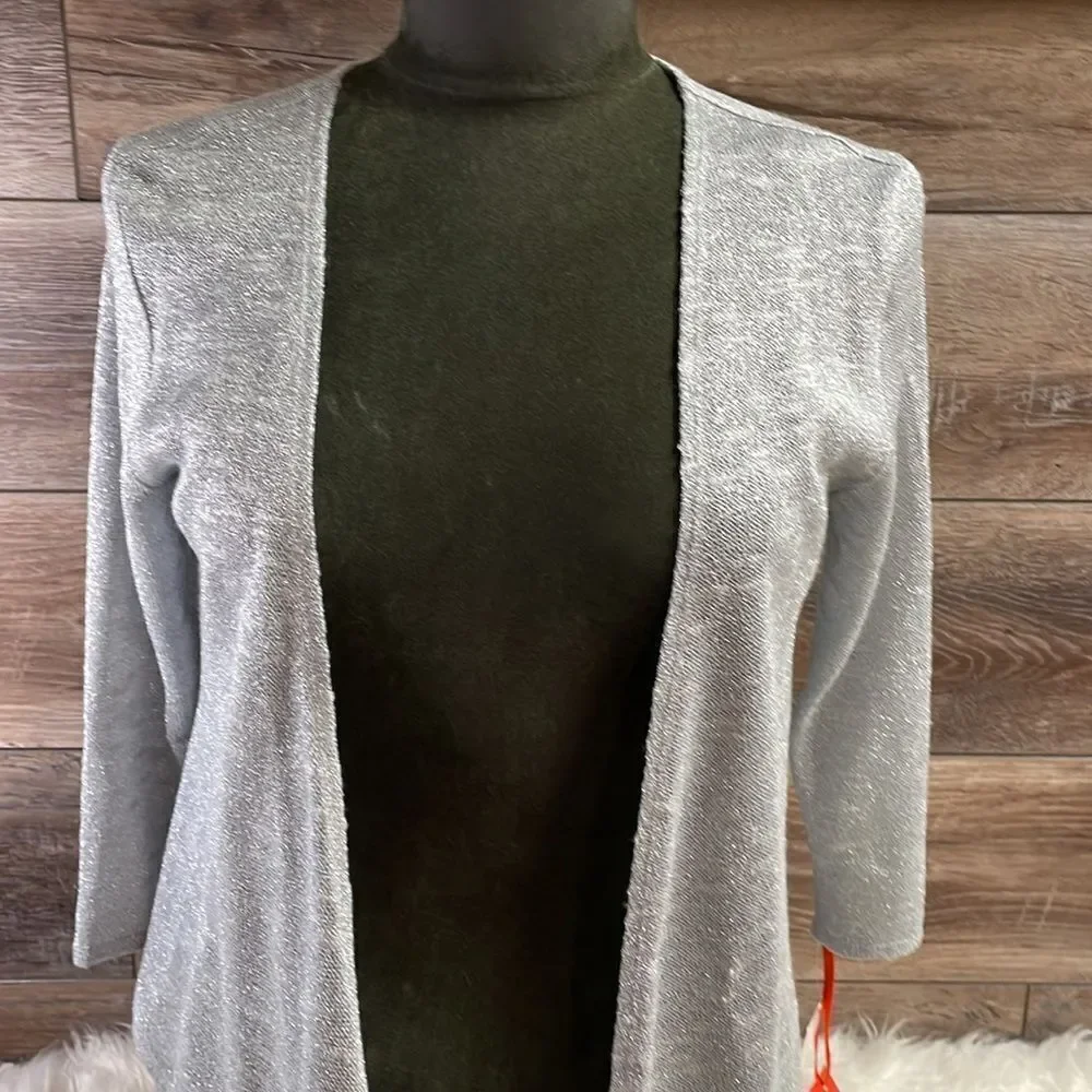 Heart of Palm Womens Swifty Gray Metallic Silver Open Face Cardigan Sz Small NWT